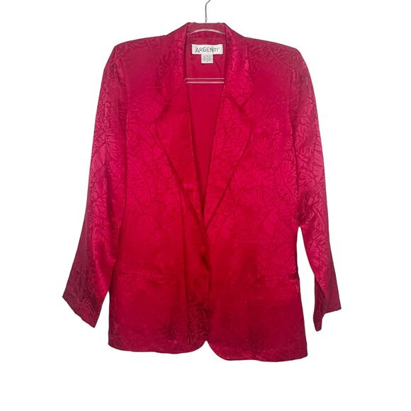 ARGENTI Blazer Jacket Notch Lapel Single Breasted Pure Silk Jacquard Red Size 4 - Picture 8 of 8